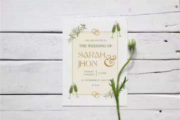 Editable Wedding Invitation Golden Green Floral Template
