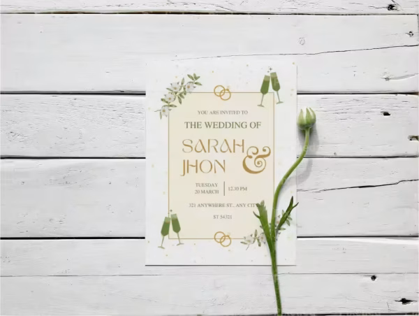 Editable Wedding Invitation Golden Green Floral Template