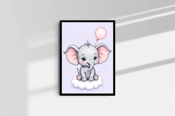 Elephant A4 Art Mockup for Nursery Wall