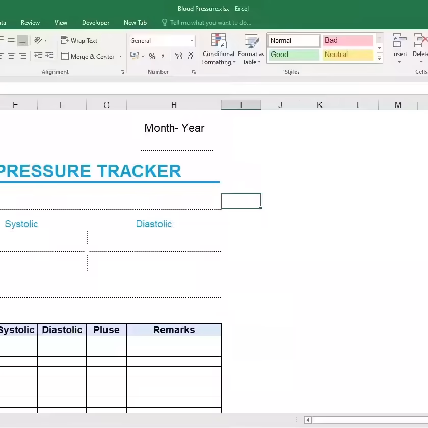 Excel Blood Pressure Template