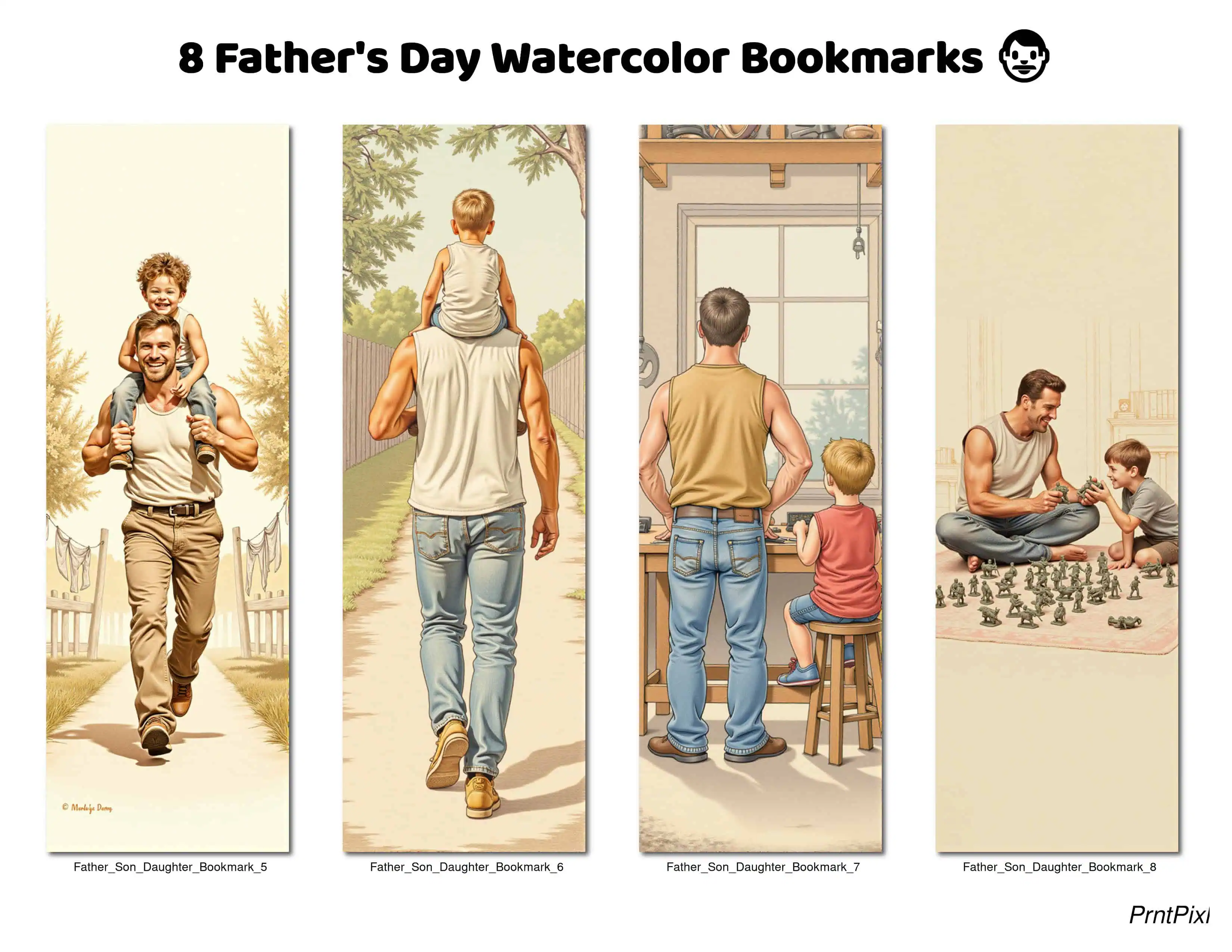 Father's Day Watercolor Bookmarks