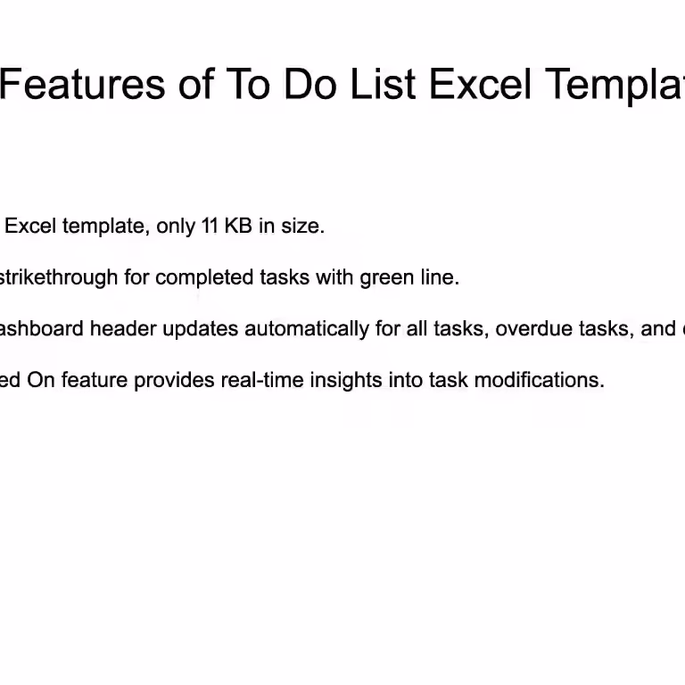 Features of Excel To Do List Utility