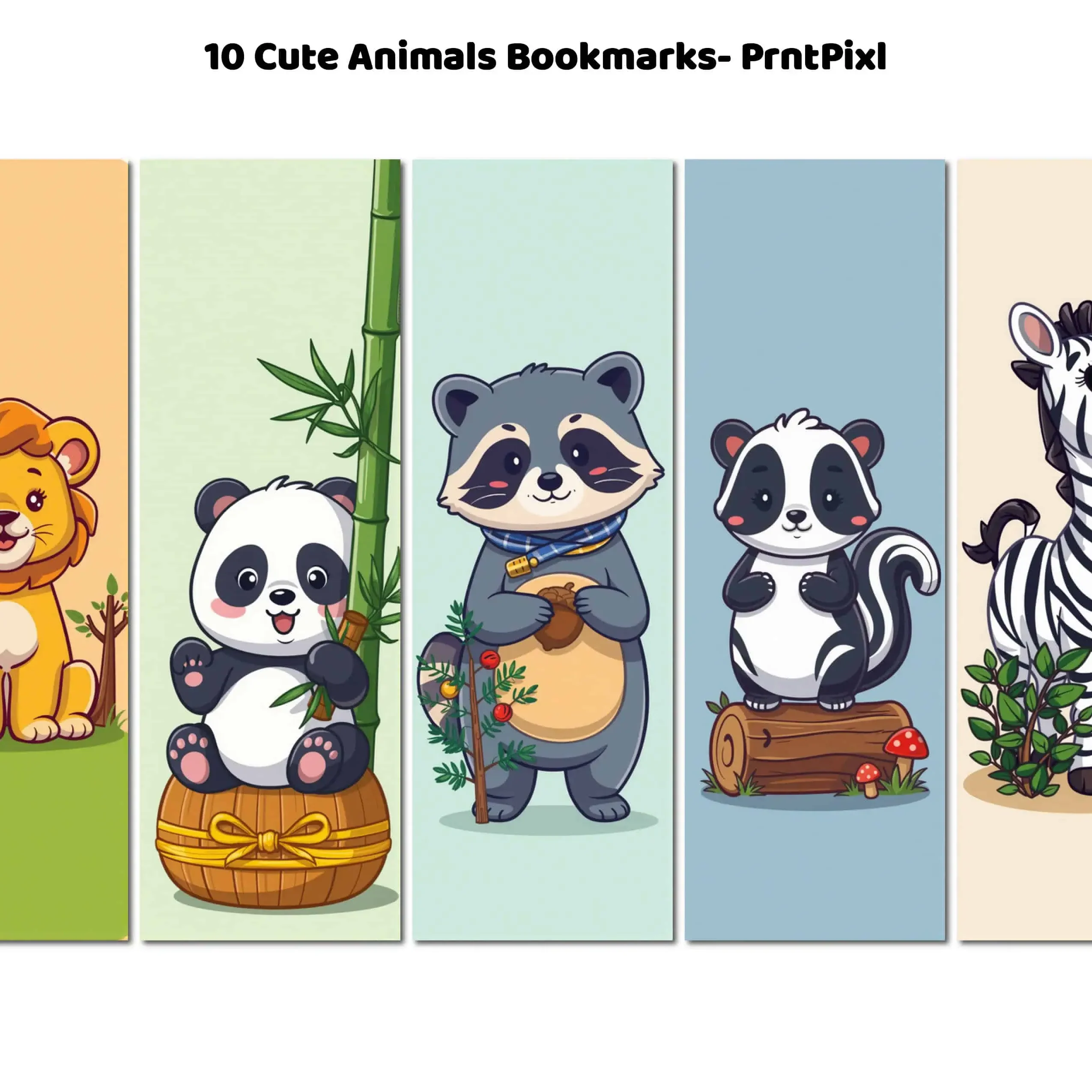 Free 10 cute animals bookmark
