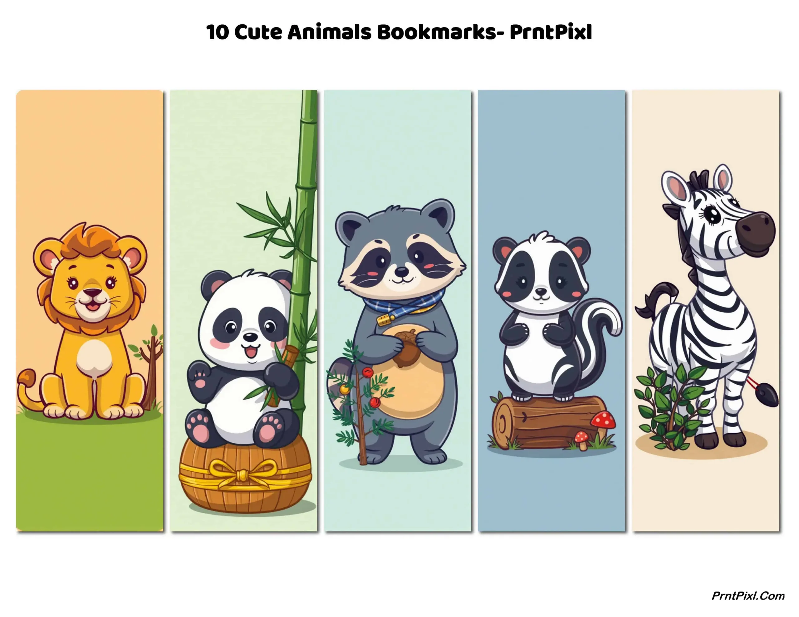 Free 10 cute animals bookmark