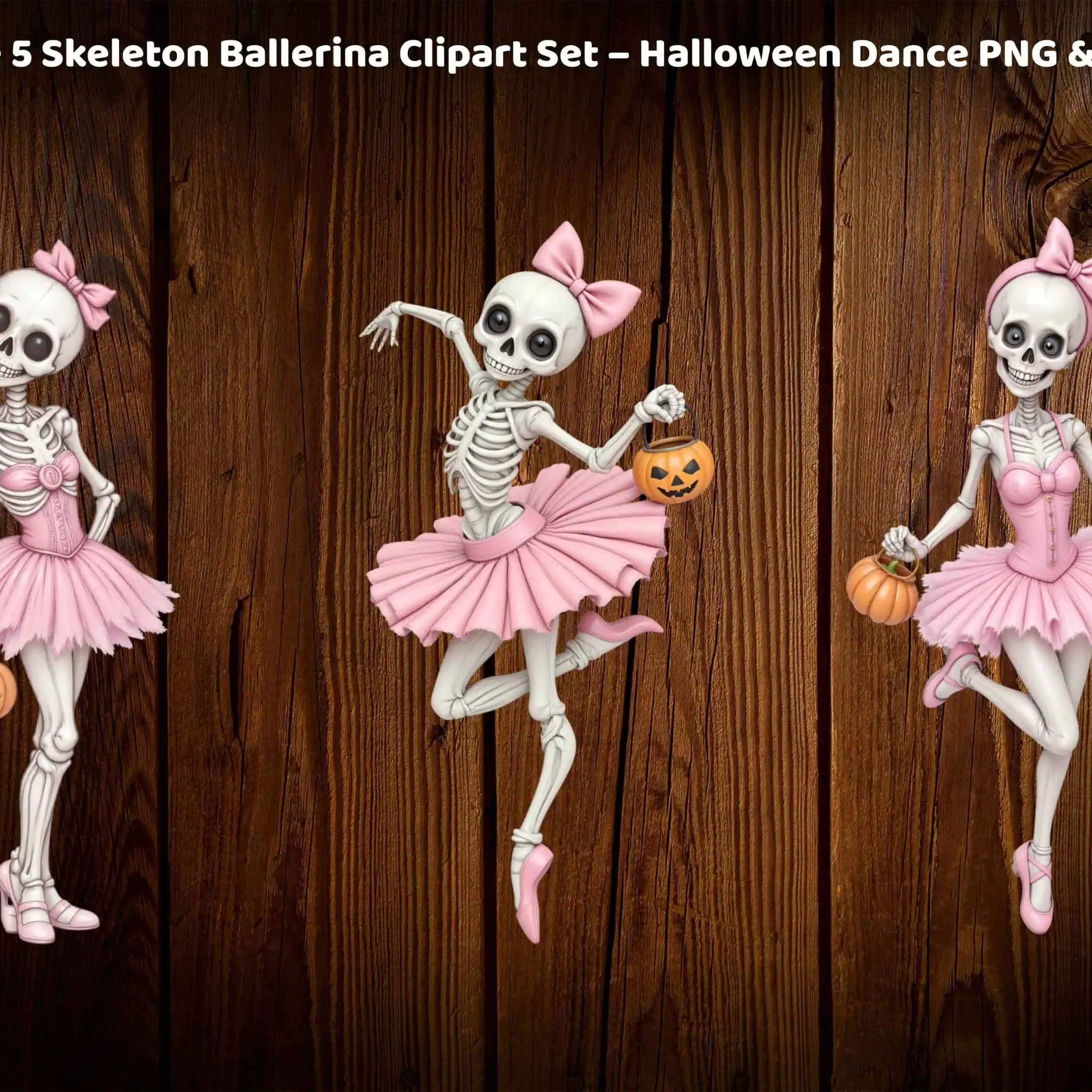 Free 5 Skeleton Ballerina Clipart Set