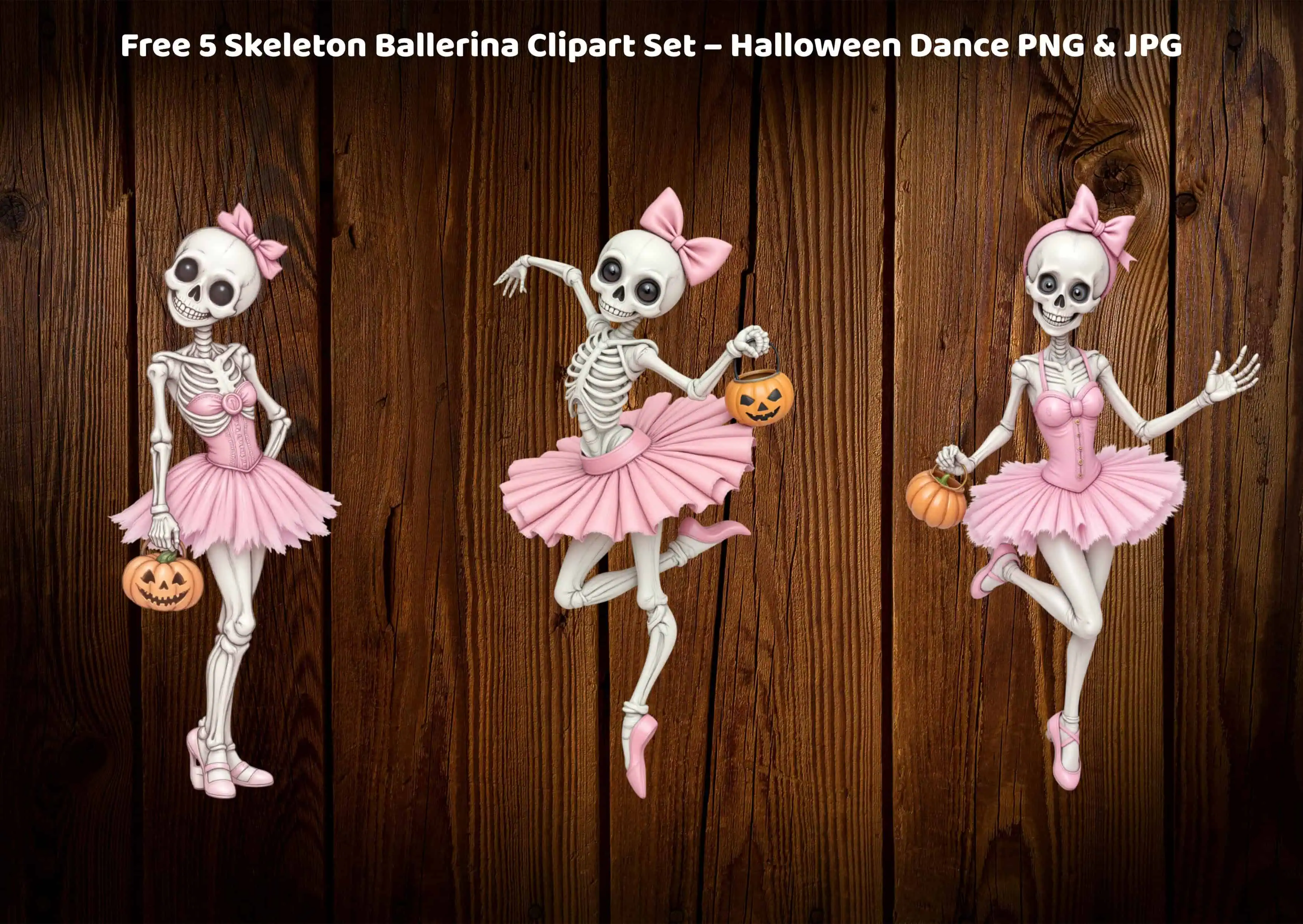Free 5 Skeleton Ballerina Clipart Set