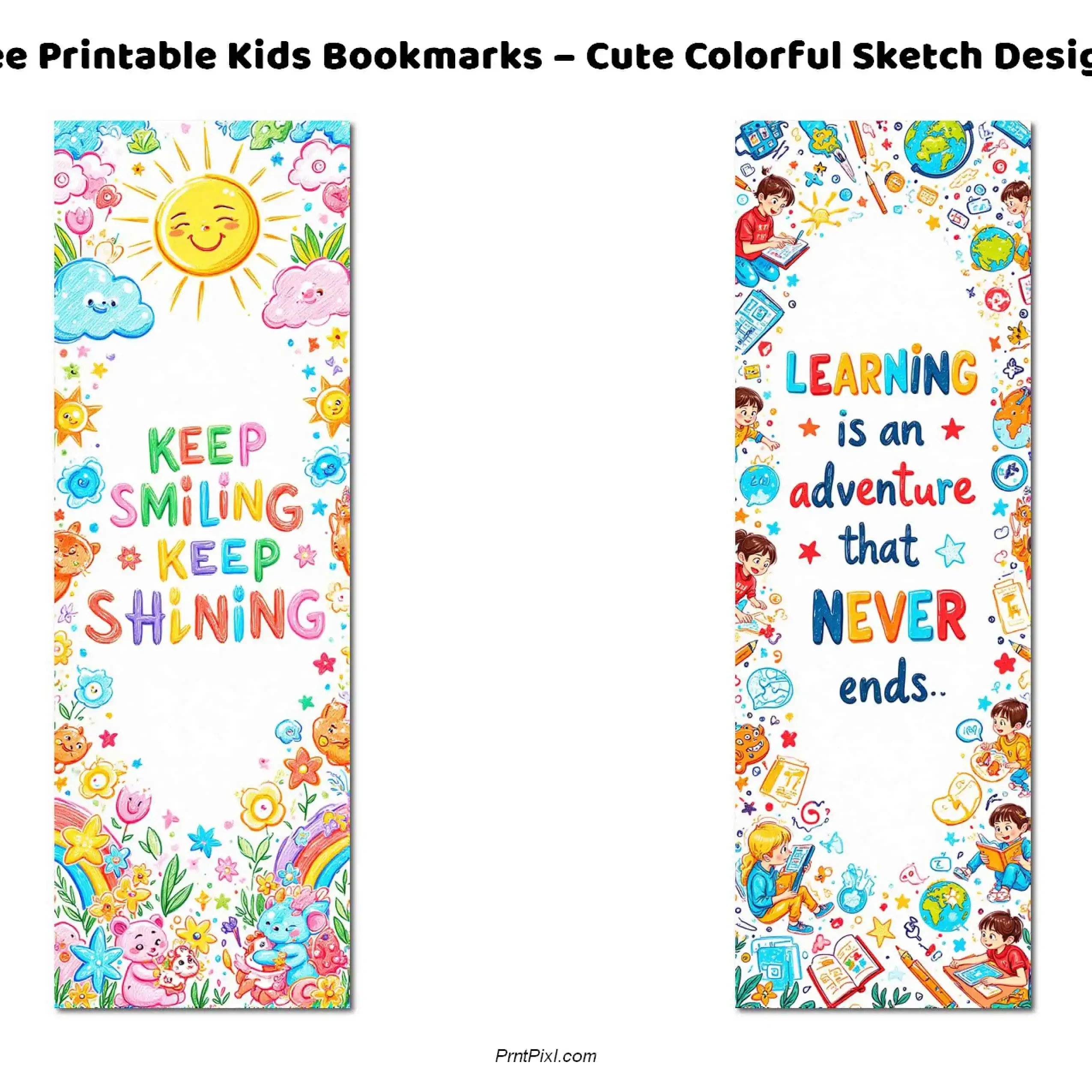 Free Printable Kids Bookmarks – Cute Colorful Sketch Designs in PNG