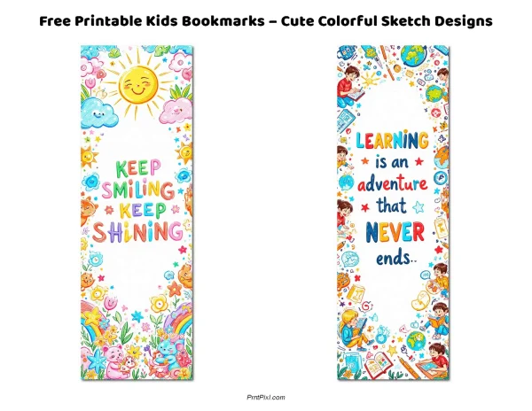 Free Printable Kids Bookmarks – Cute Colorful Sketch Designs in PNG