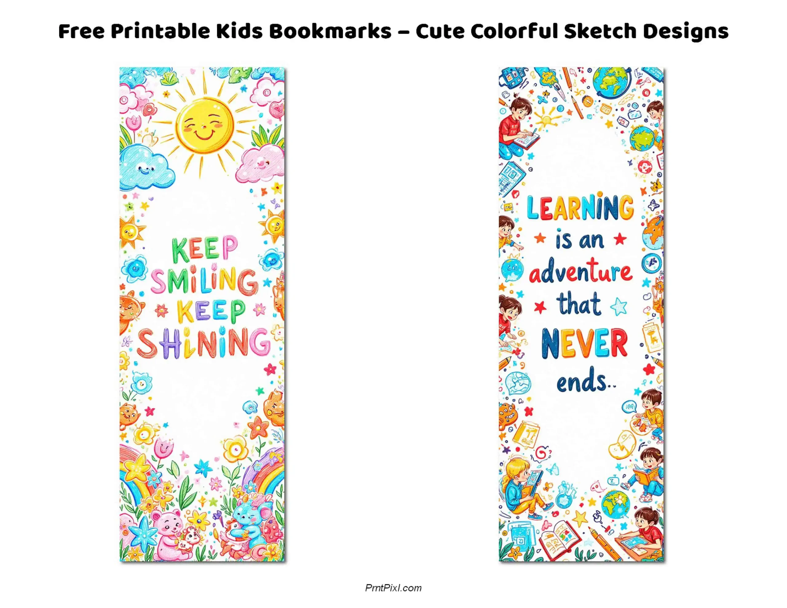 Free Printable Kids Bookmarks – Cute Colorful Sketch Designs in PNG