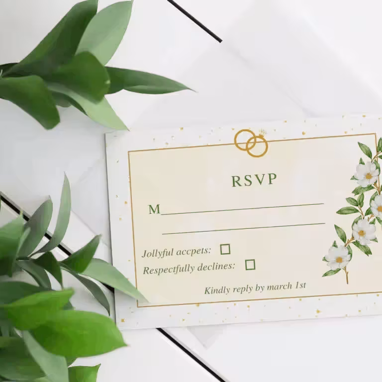 Godlen Green Floral RSVP Wedding Template