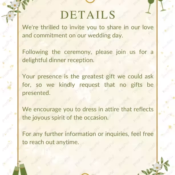 Golden Green Floral Free Detail Wedding Template
