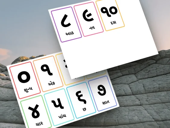 Gujarati Counting Flashcards with Number Names Printable Cards