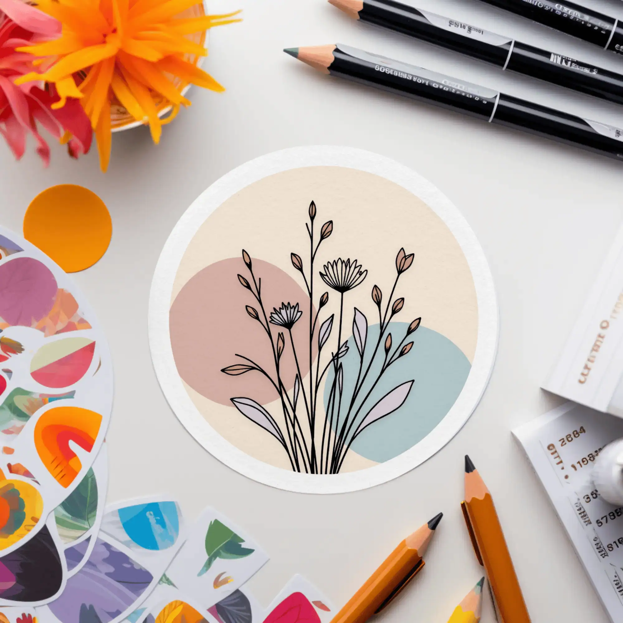 Hand Drawn Flower Bouquet Sticker Pastel Design