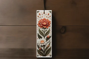 Hand-Stitched Look Bookmark with Pink and Green Floral Pattern