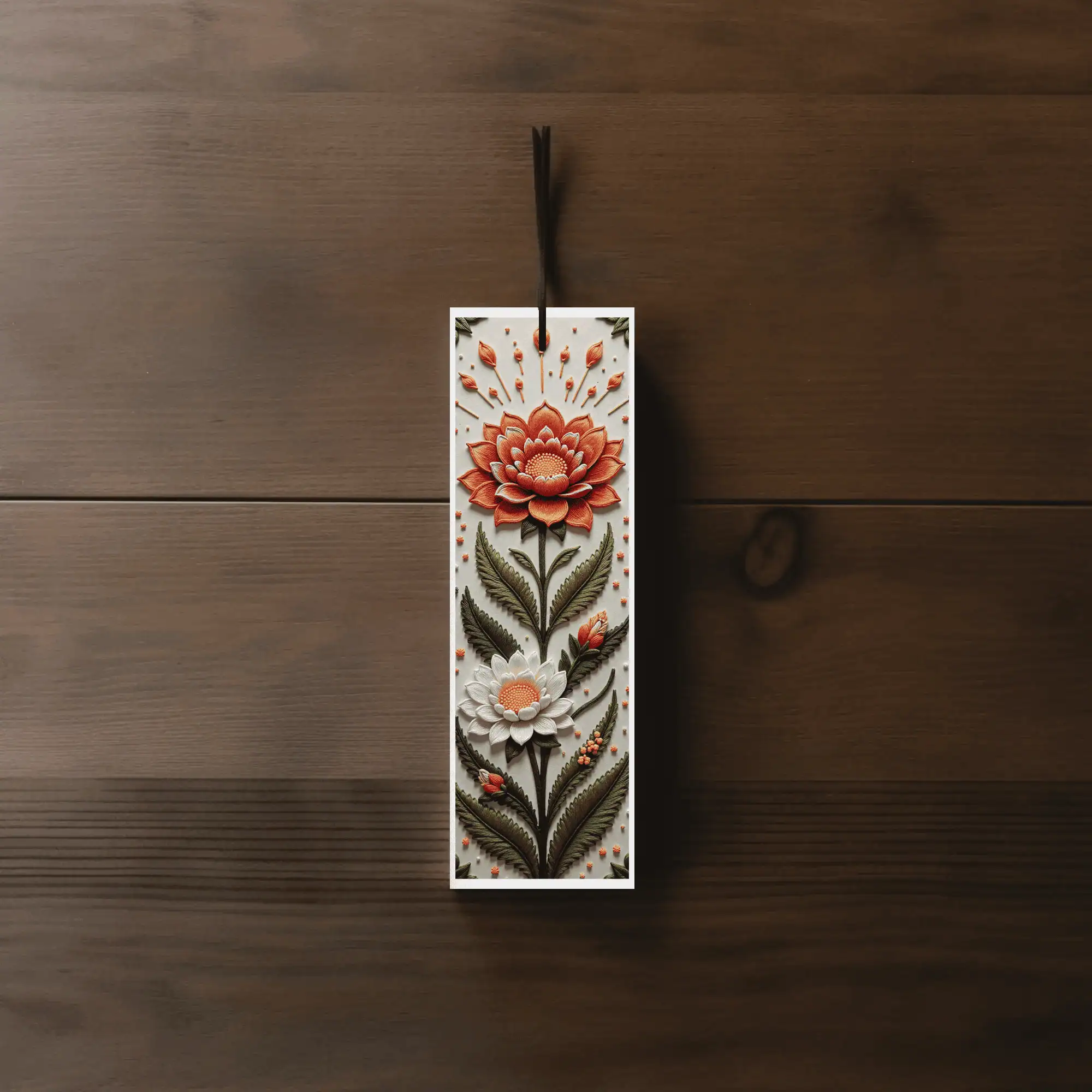 Hand-Stitched Look Bookmark with Pink and Green Floral Pattern