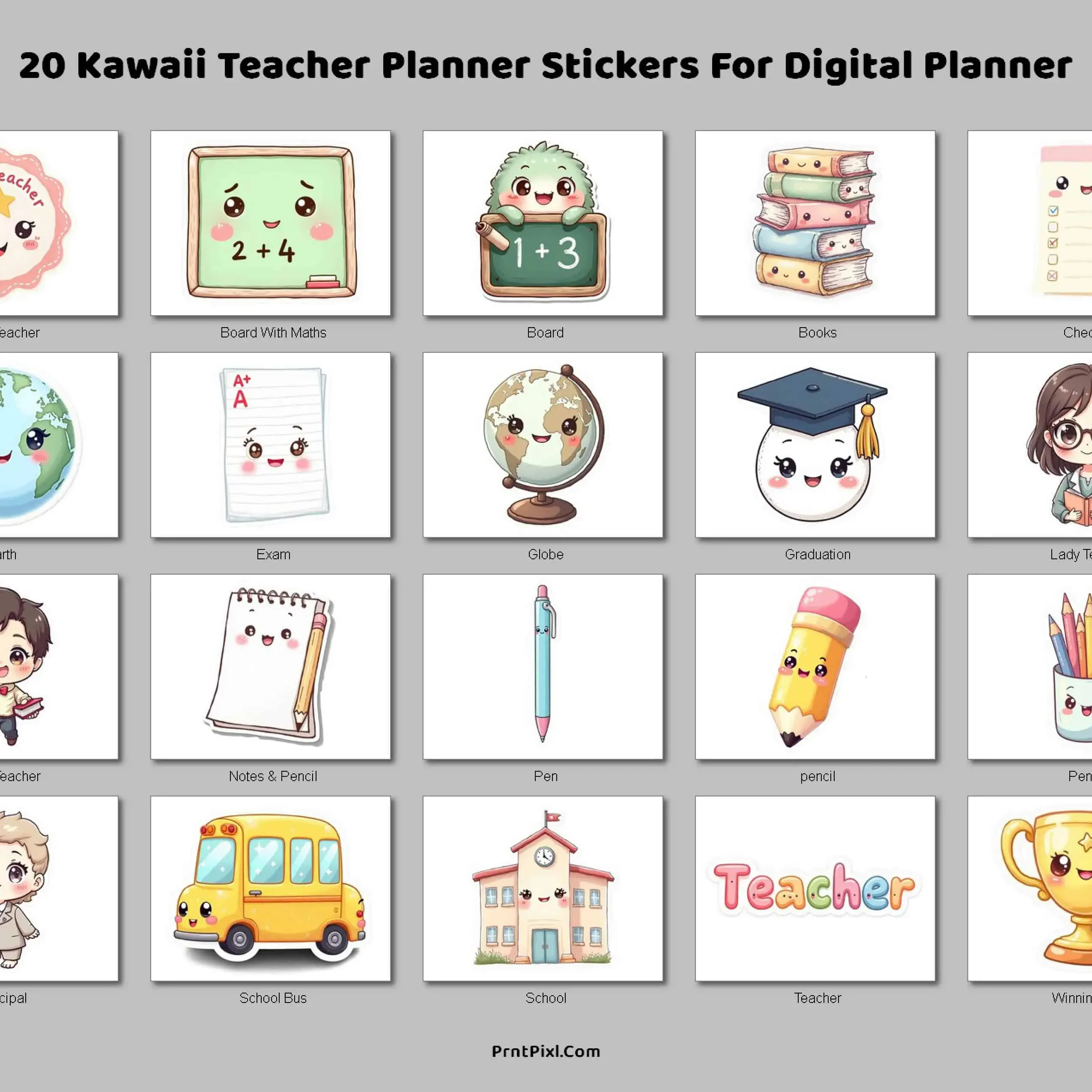 Kawaii Teacher Planner Stickers For Digital Planner