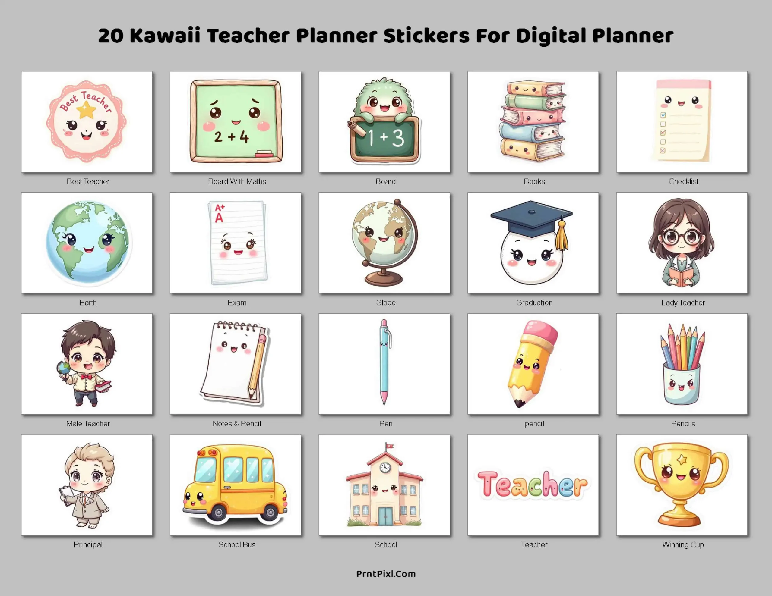 Kawaii Teacher Planner Stickers For Digital Planner