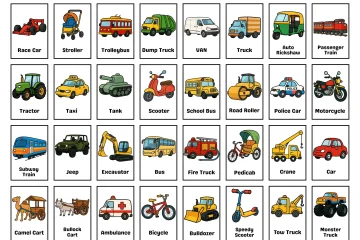 Land Transportation Flashcards set for kids