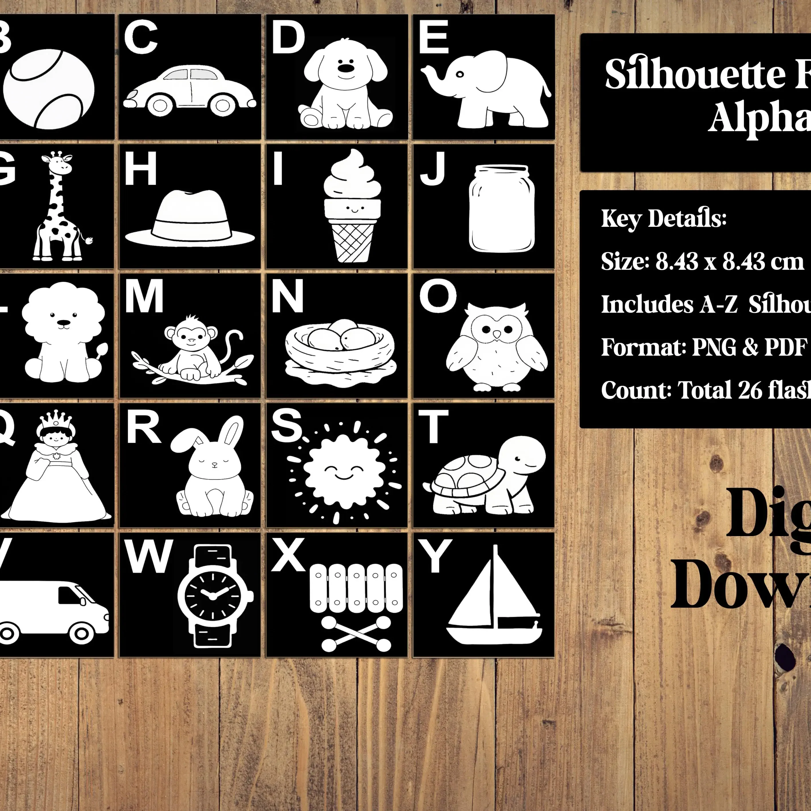 Low Stimulation Alphabet Silhouette Flashcards