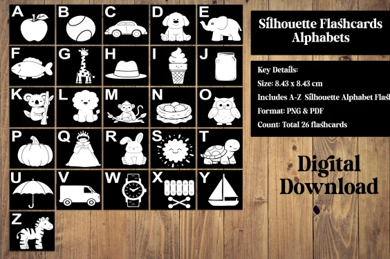 Low Stimulation Alphabet Silhouette Flashcards