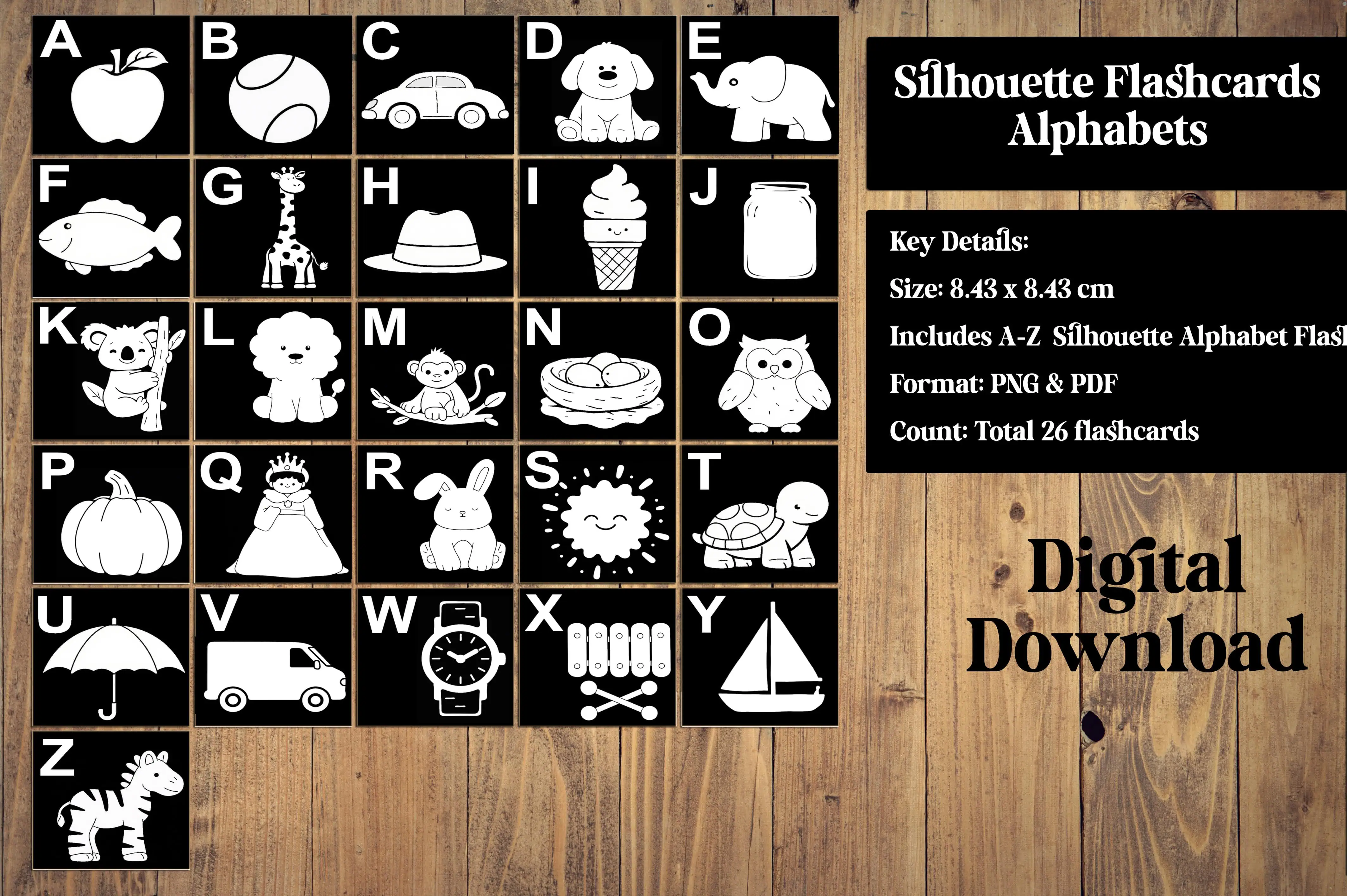 Low Stimulation Alphabet Silhouette Flashcards