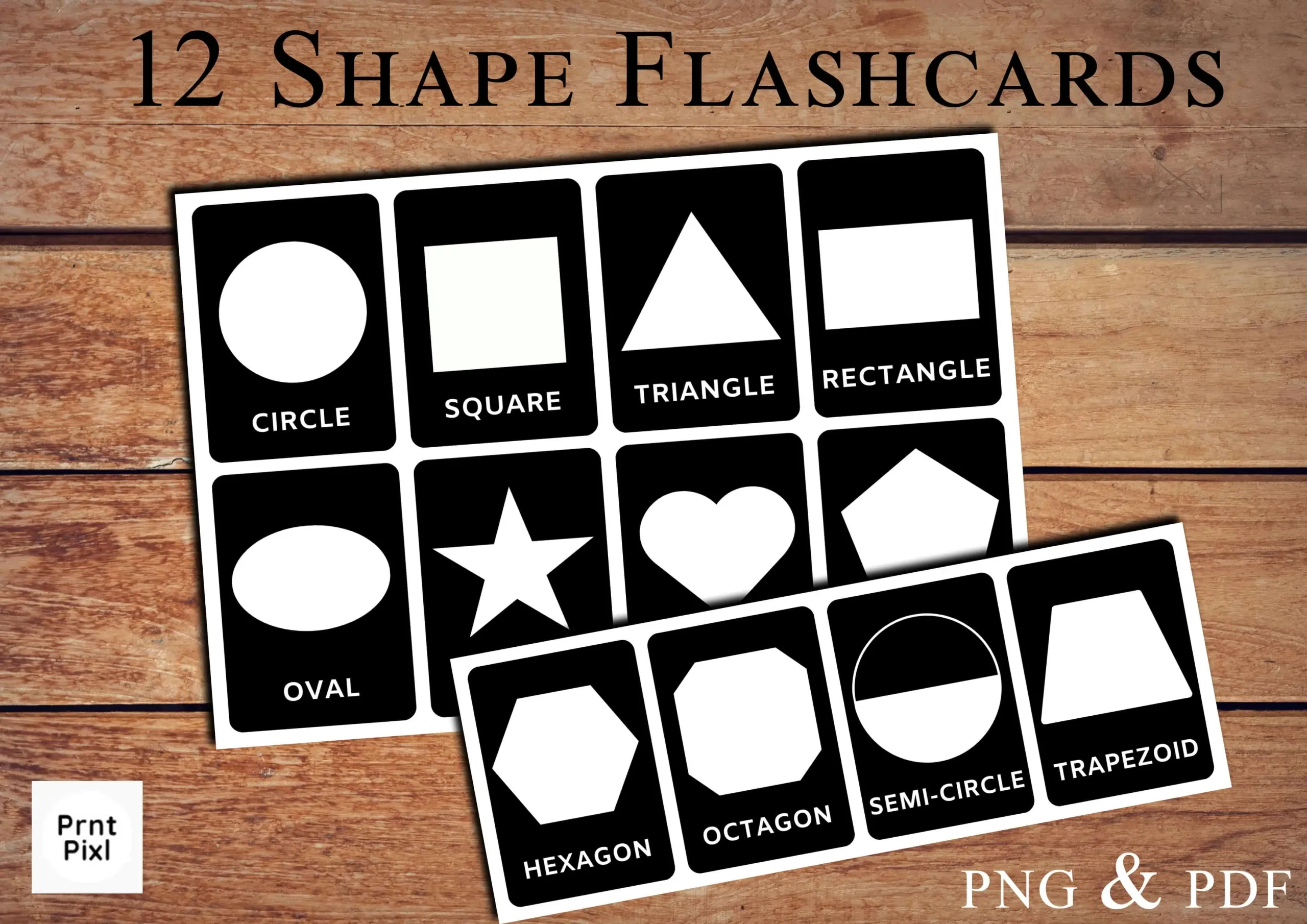 Low Stimuli Black and White Kids Shapes Flashcards