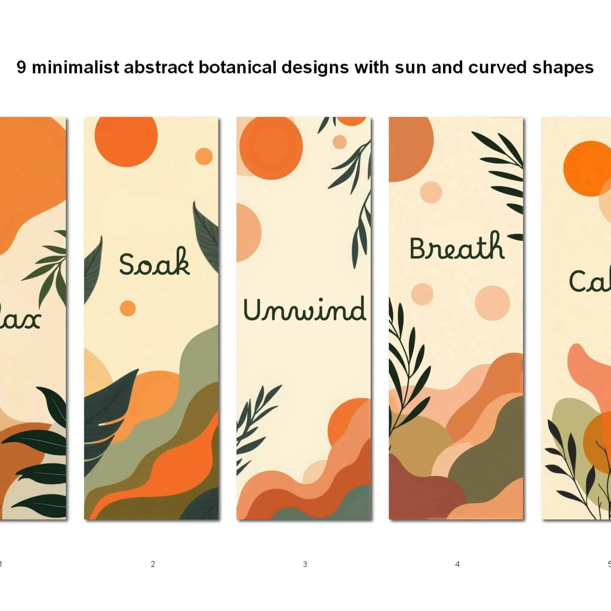 Minimalist Botanical Bookmark with Sun and Leaves