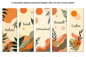 Minimalist Botanical Bookmark with Sun and Leaves