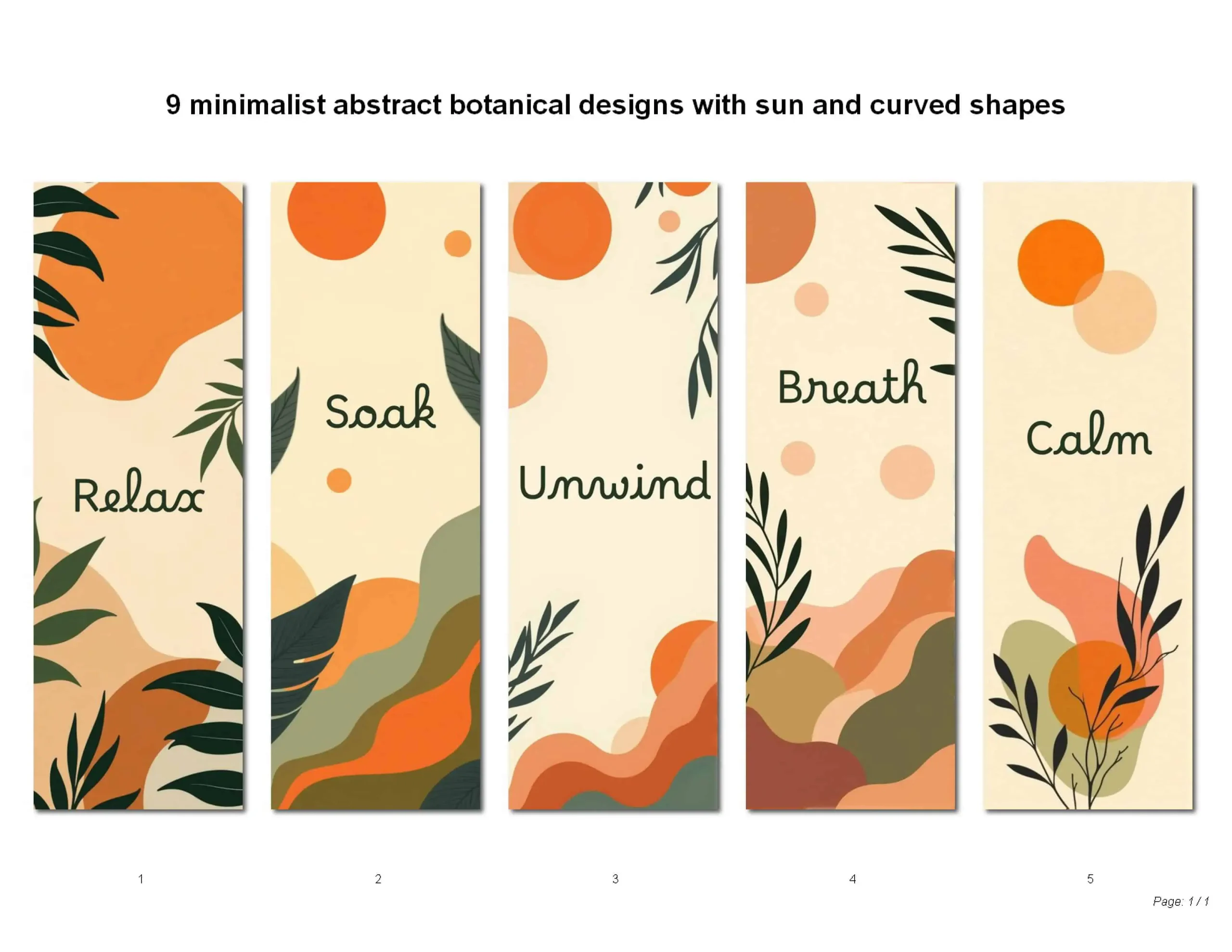 Minimalist Botanical Bookmark with Sun and Leaves