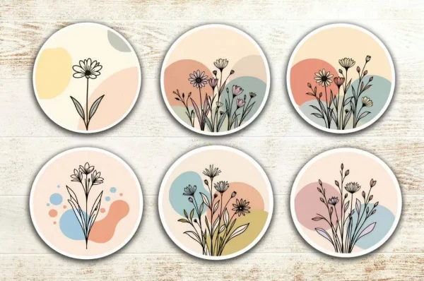 Minimalist Pastel Wildflower Sticker Line Art