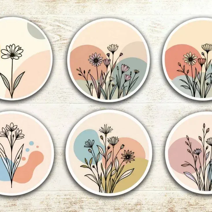 Minimalist Pastel Wildflower Sticker Line Art