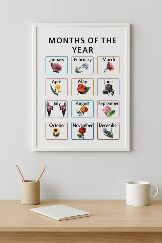 Months of the Year Poster Kindergarten Wall Art