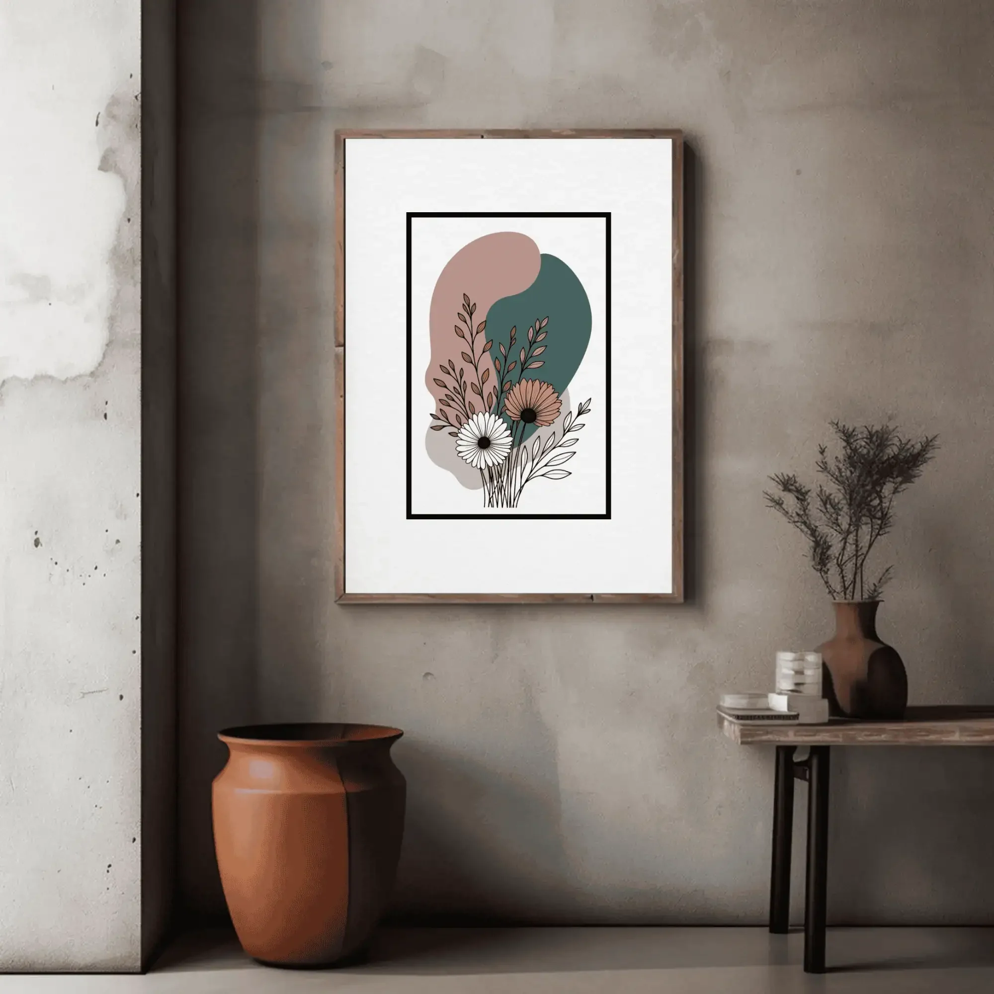 Muted Pastel Garden Flowers Line Art Poster