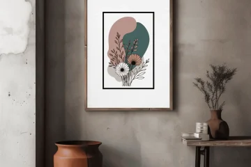Muted Pastel Garden Flowers Line Art Poster