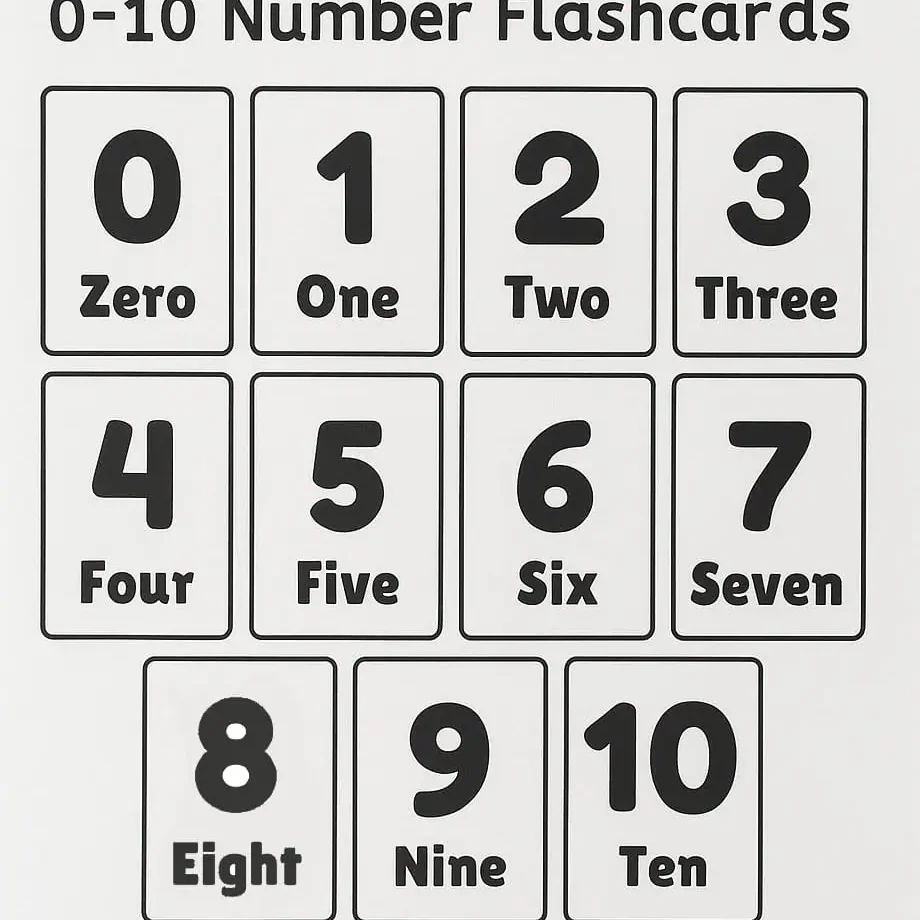 Numbers Flashcards For Toddlers Black and White Only