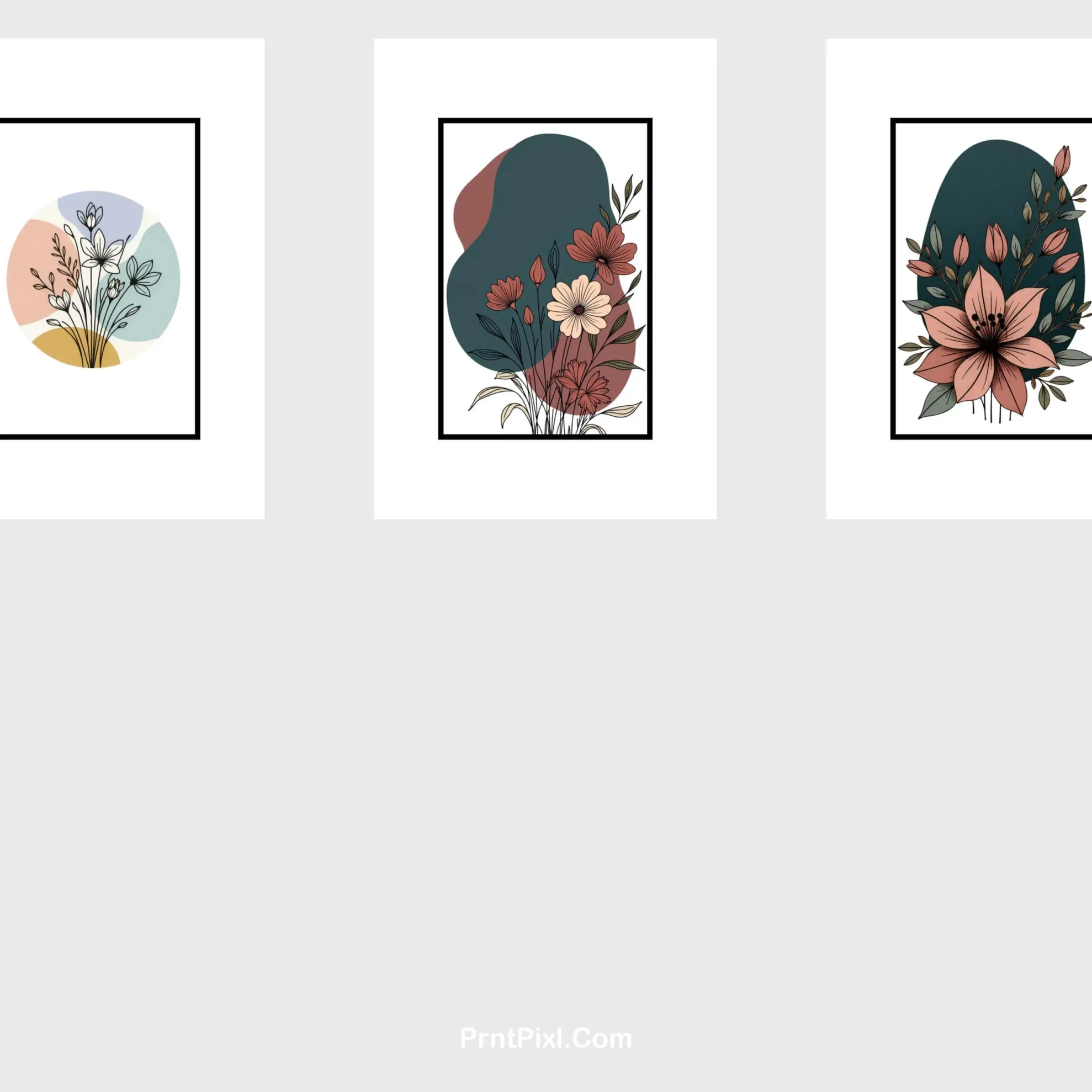 Pastel Botanical Line Art Floral Poster Print