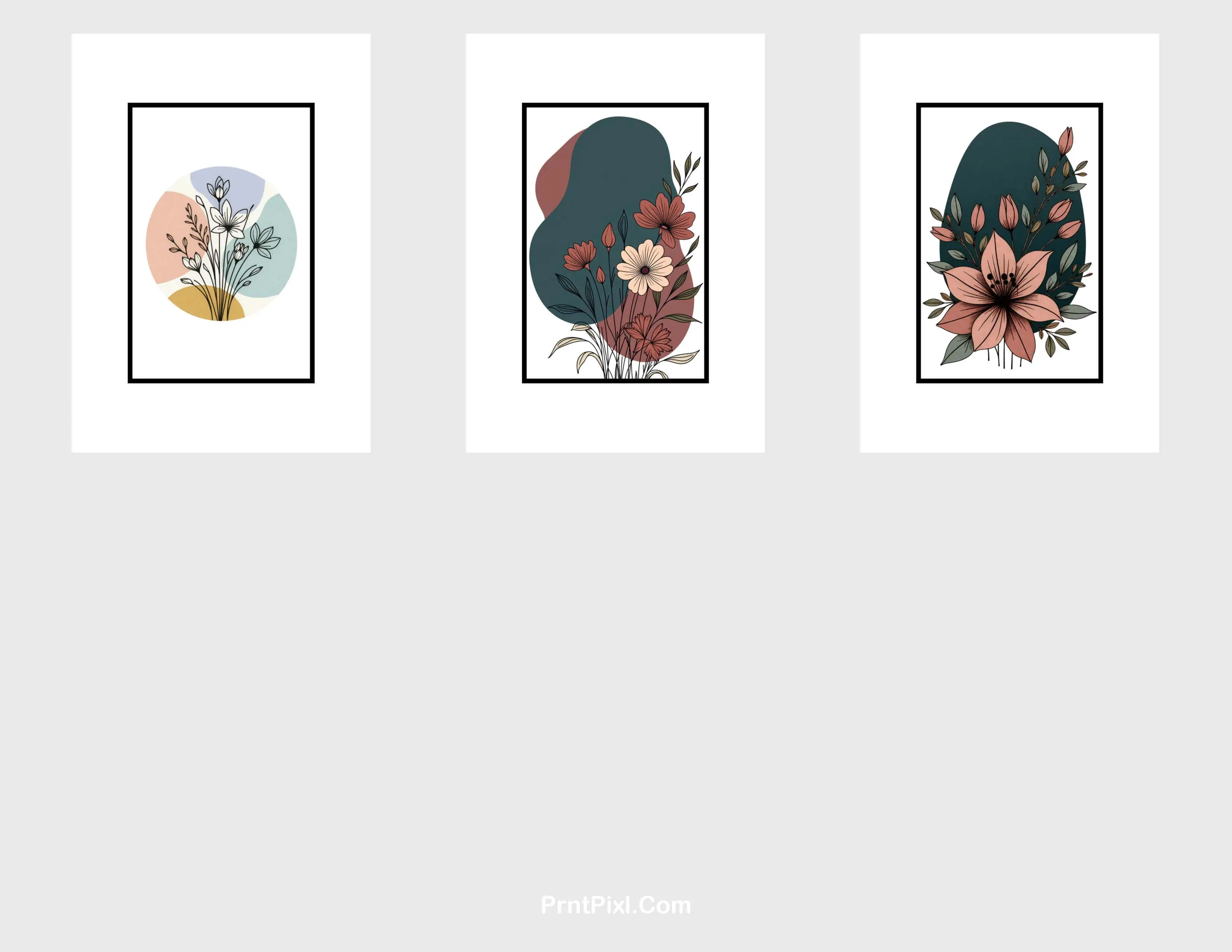 Pastel Botanical Line Art Floral Poster Print