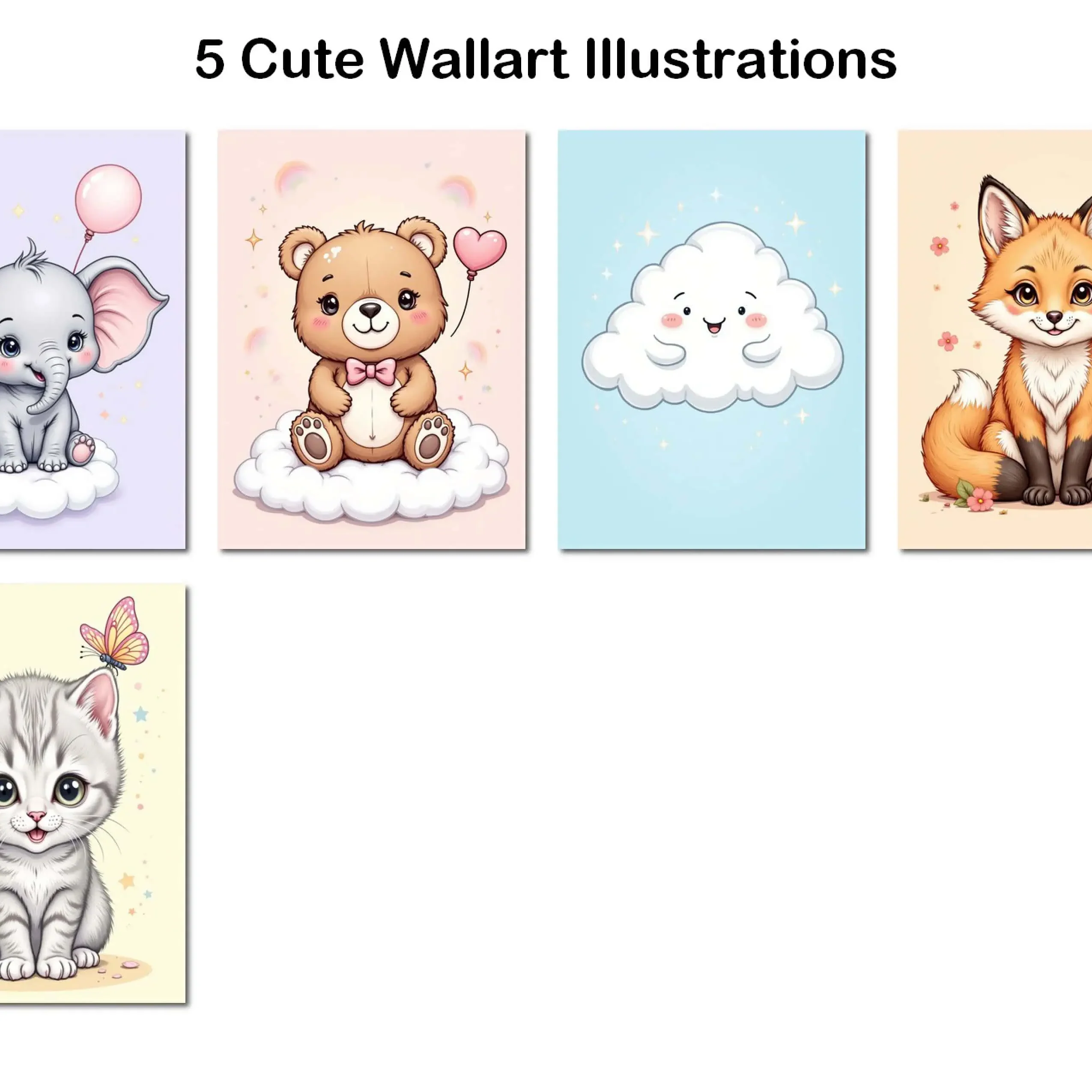 Pastel Nursery Wall Art A4 Mockup Printable