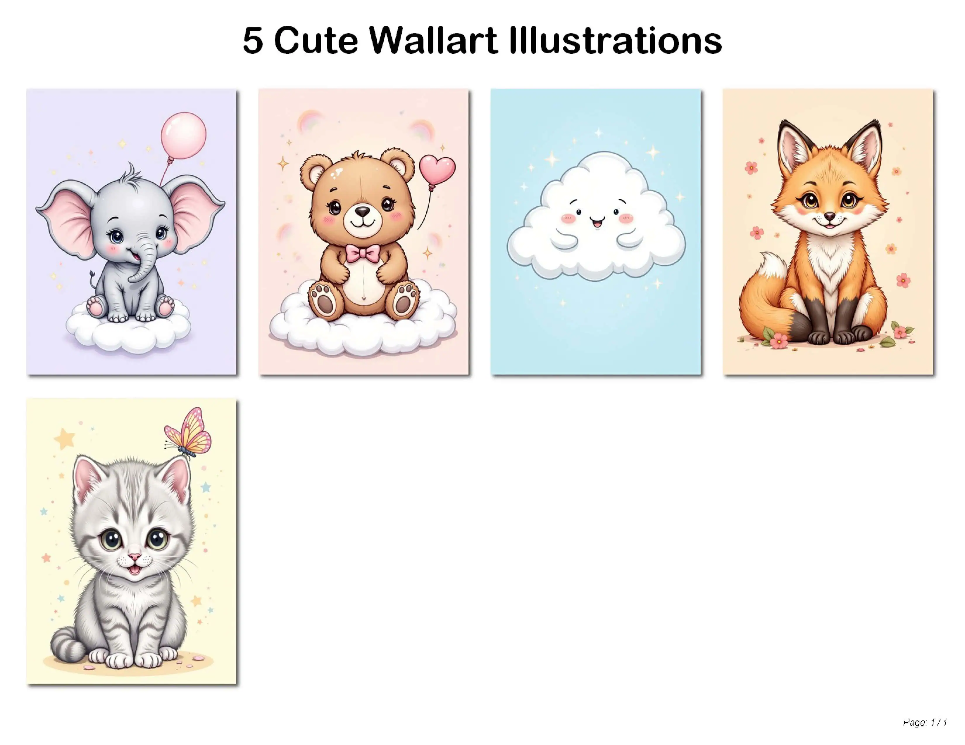 Pastel Nursery Wall Art A4 Mockup Printable