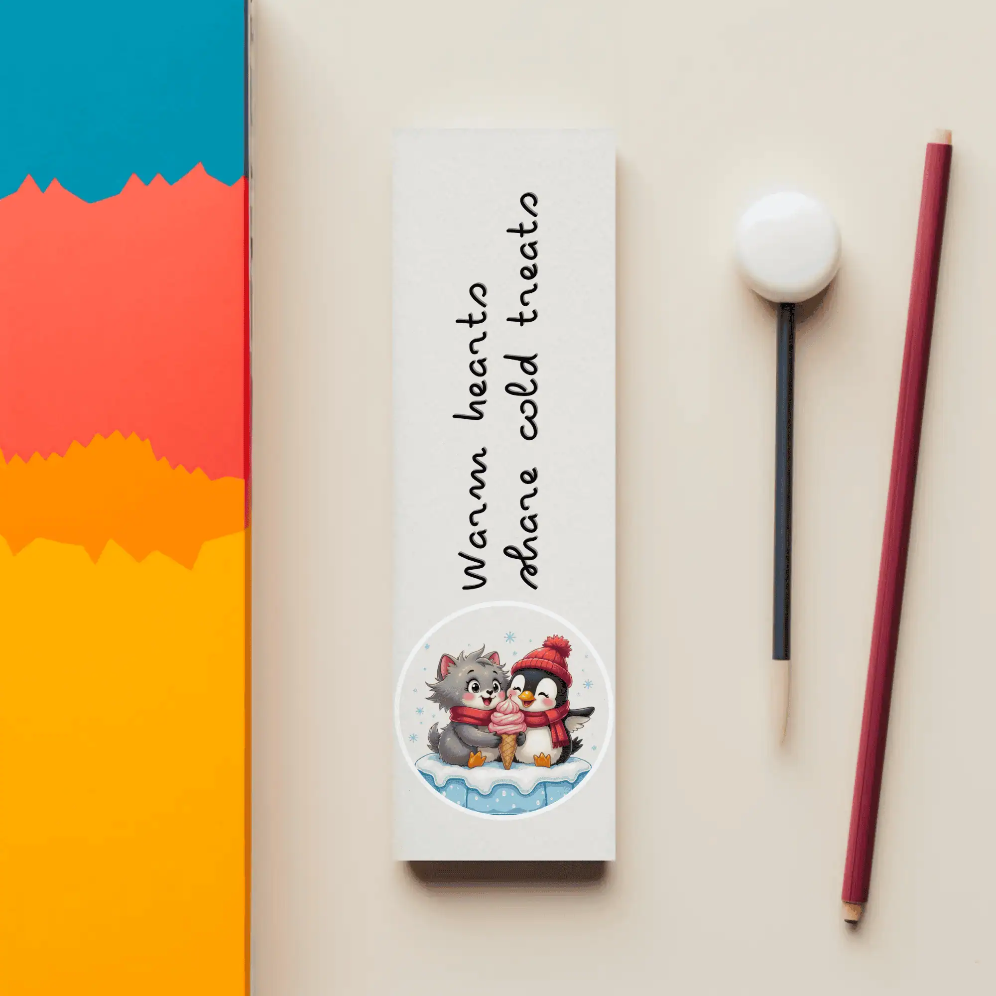 Penguin and Kitten Animal Bookmark