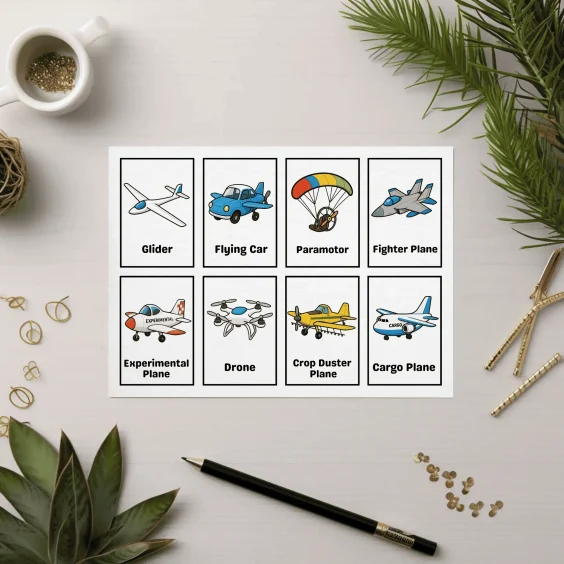 Preschool Air Transportation Learning Flashcards Set