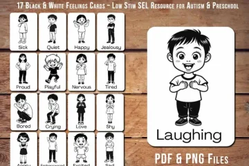 Printable Emotions Flashcards for Kids Black and White SEL Cards
