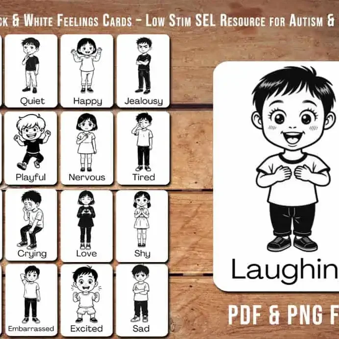 Printable Emotions Flashcards for Kids Black and White SEL Cards