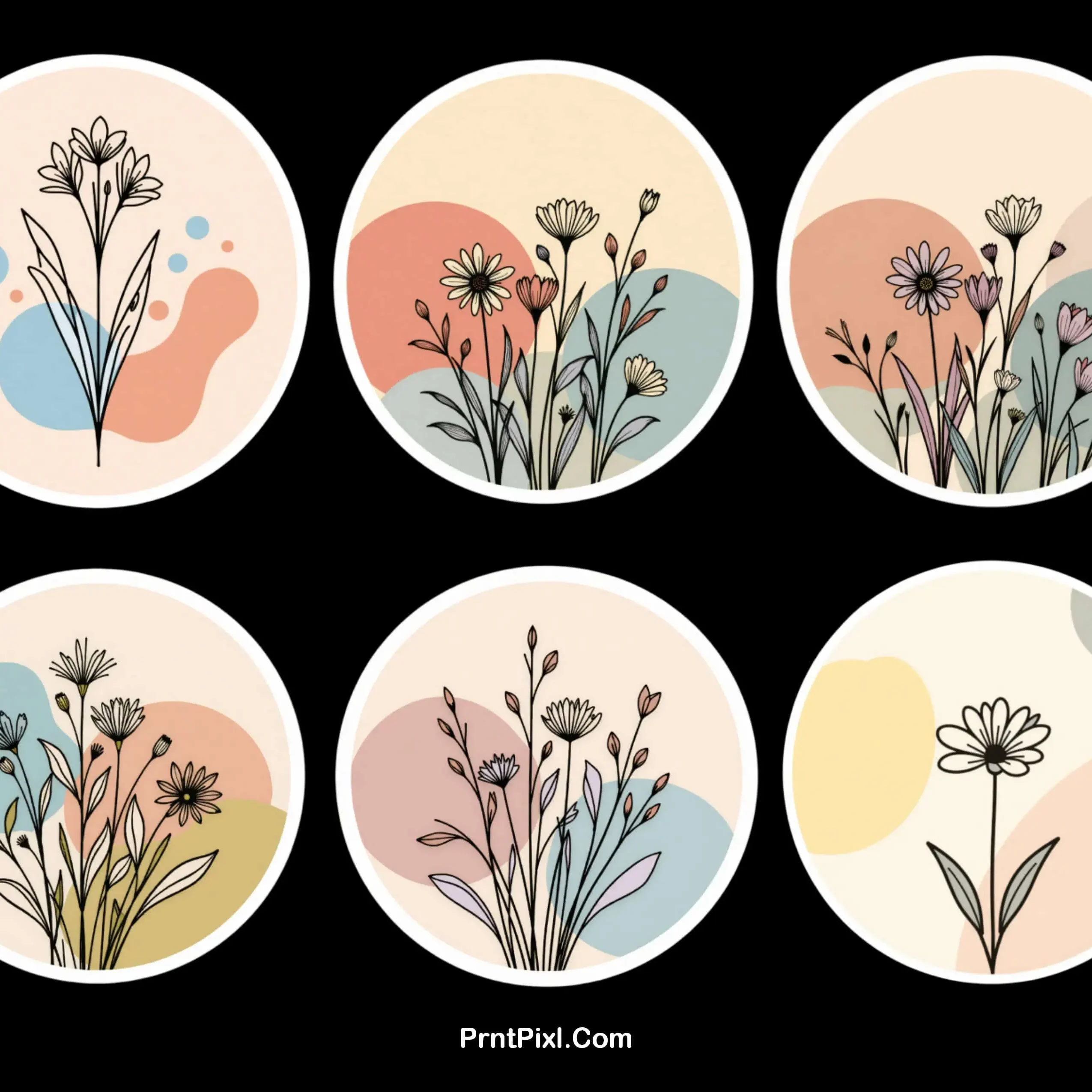 Printable Minimalist Flower Line Art Sticker