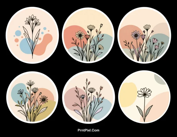 Printable Minimalist Flower Line Art Sticker