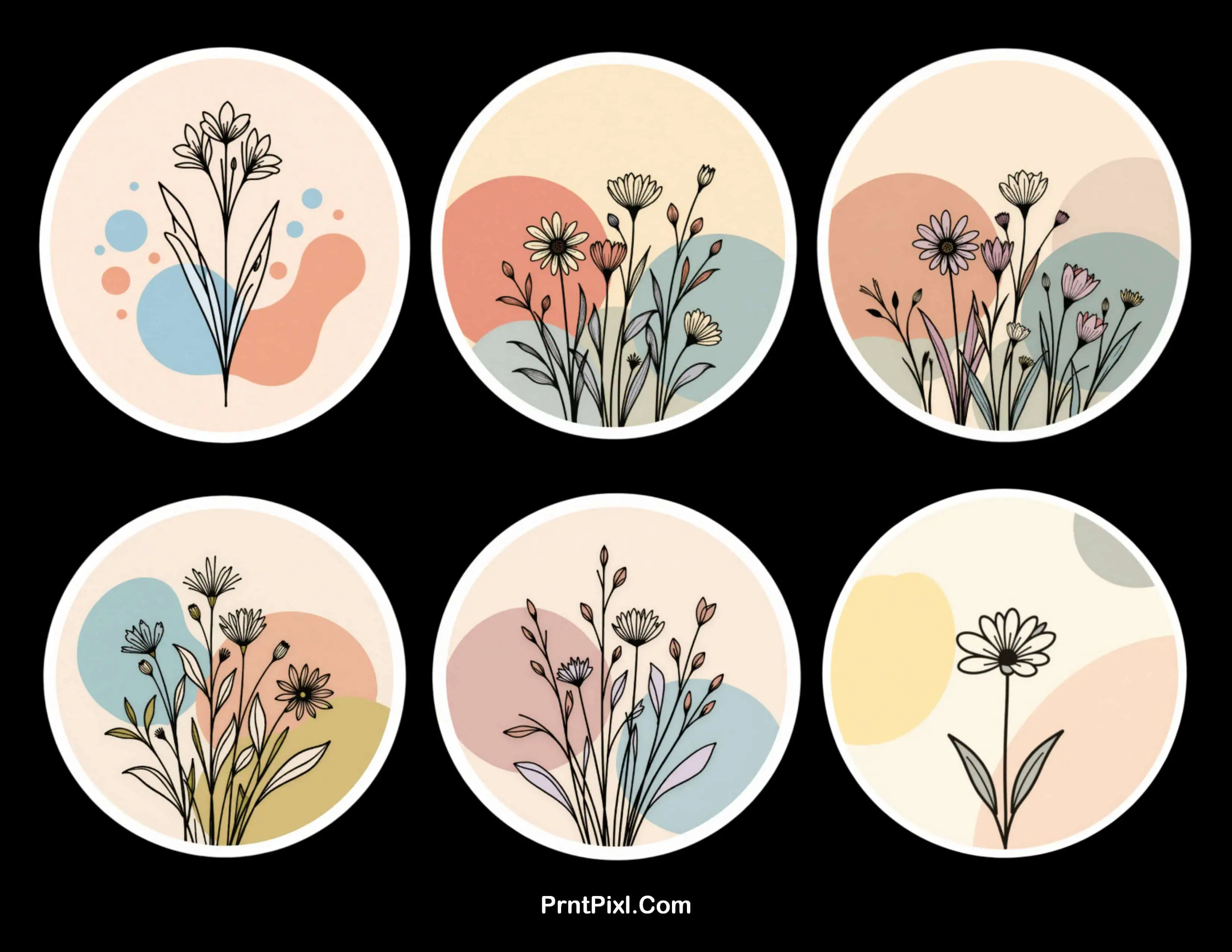 Printable Minimalist Flower Line Art Sticker