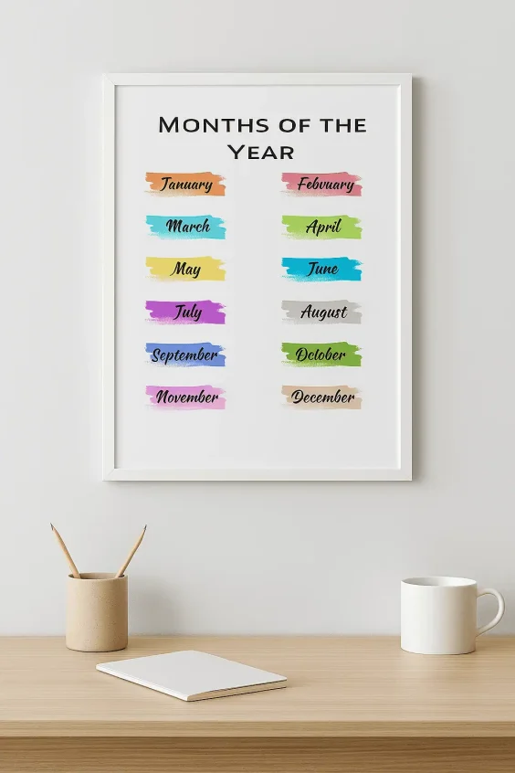 Printable Months Chart A4 Educational Decor