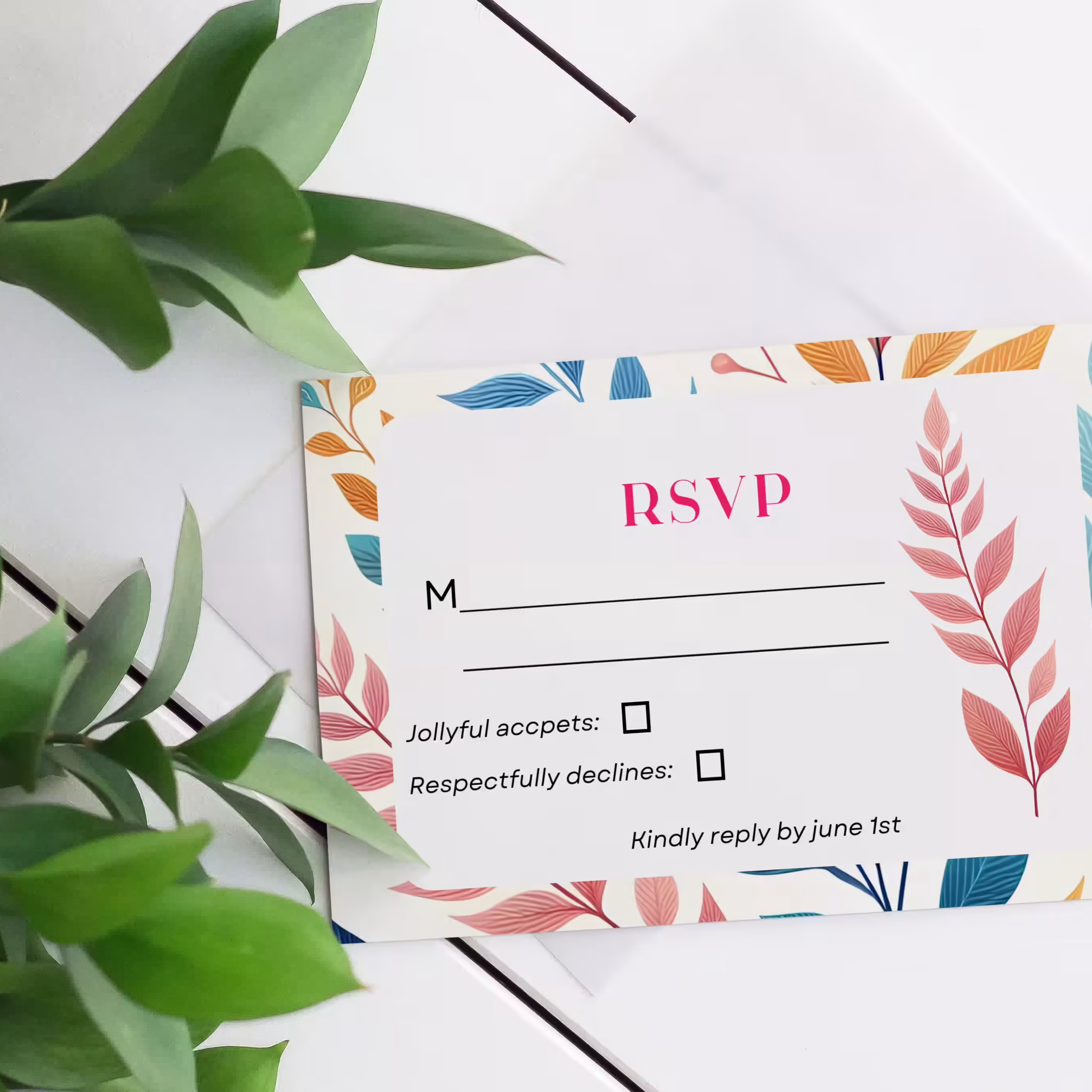 RSVP Wedding Botanical Leaves Template