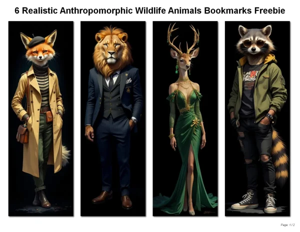 Realistic Anthropomorphic Wildlife Animals Bookmarks