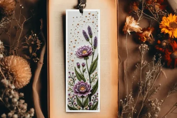 Realistic Embroidered Floral Bookmark Close-Up – Printable Design